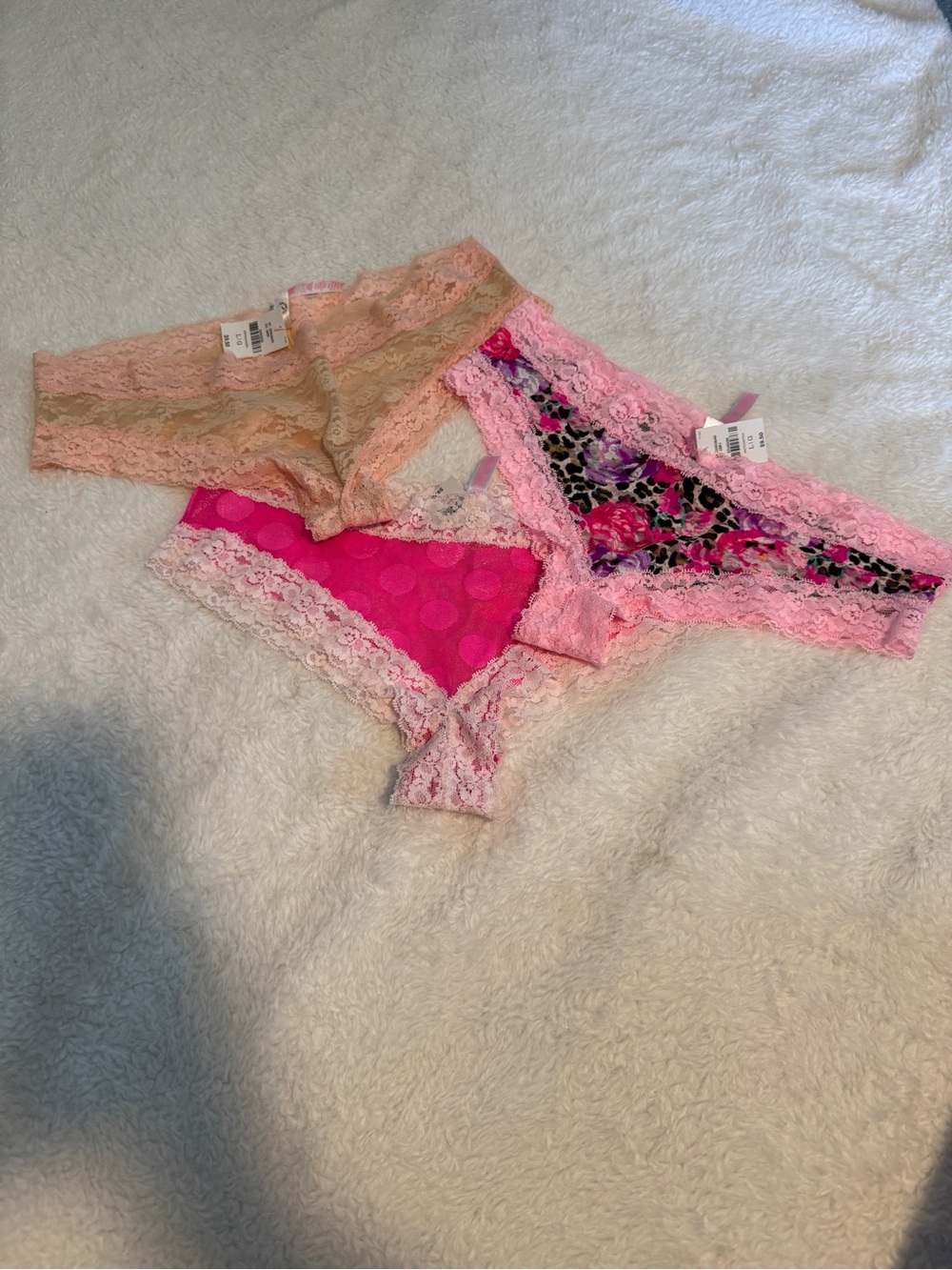 PINK Victoria's Secret Lace Bikini Trio in Hot Pink, Light Pink & Nude